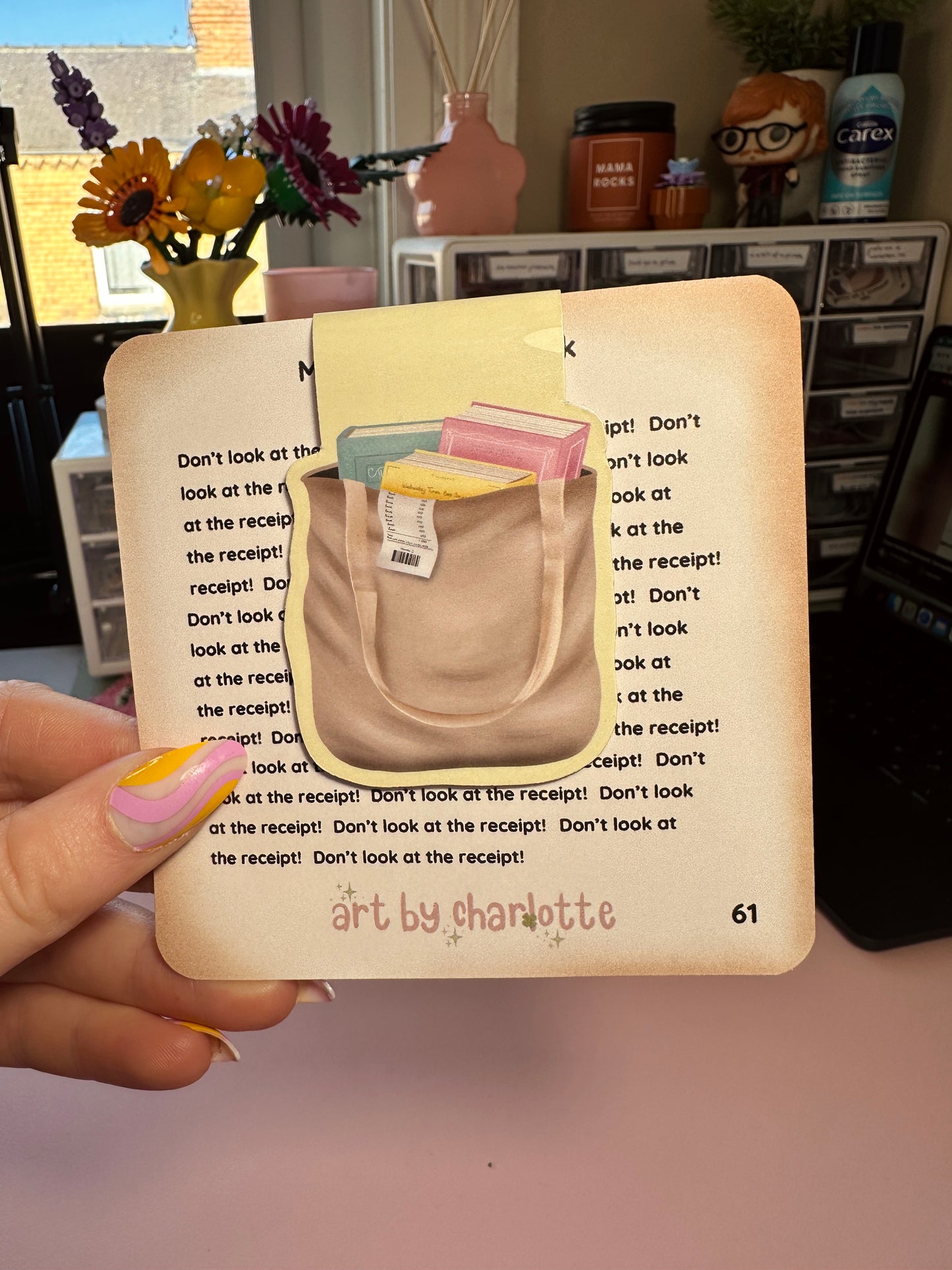 'Don't look at the receipt' magnetic bookmark