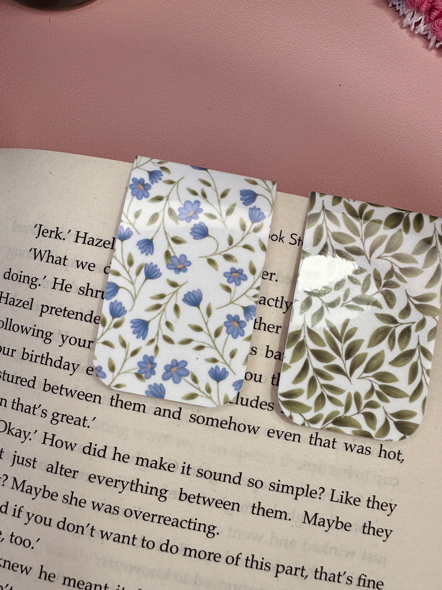 Blue and Green spring magnetic bookmark - pack of 2