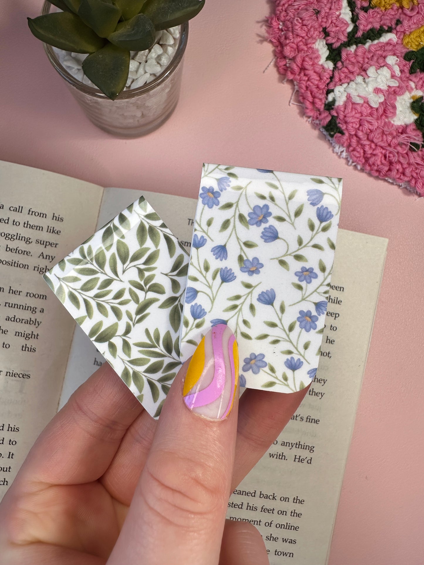 Blue and Green spring magnetic bookmark - pack of 2