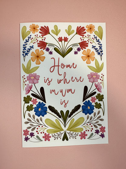 'Home is where mum is' greetings card