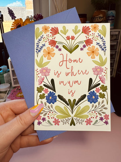 'Home is where mum is' greetings card