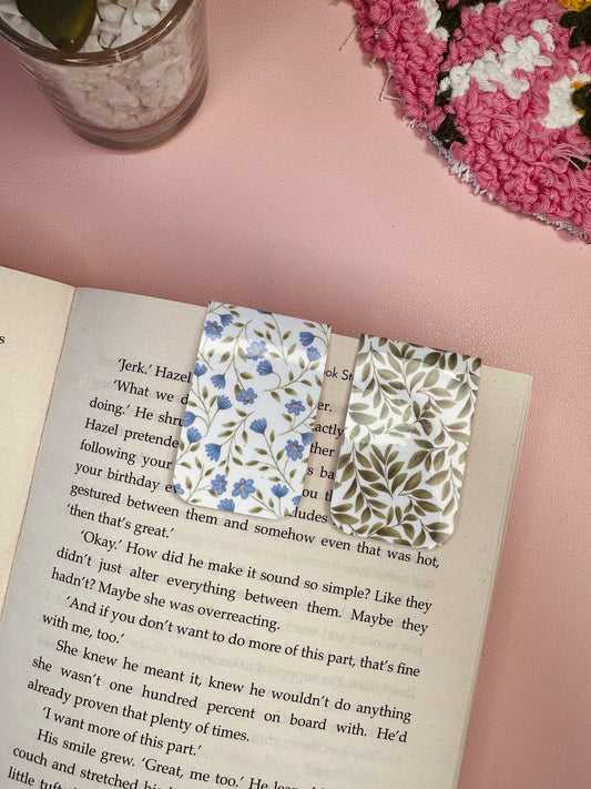 Blue and Green spring magnetic bookmark - pack of 2